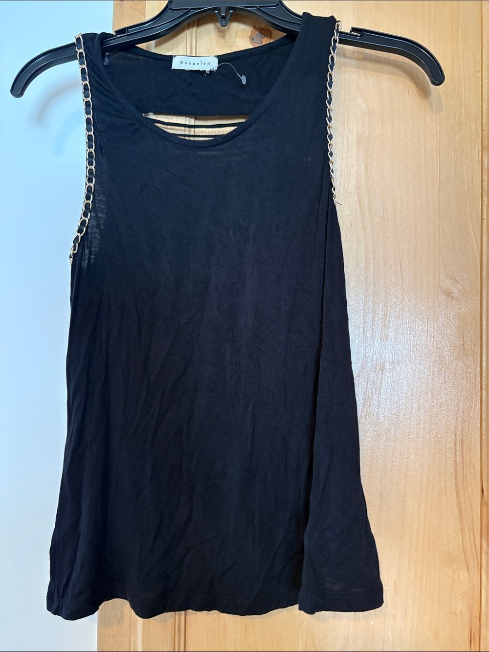 Occasion Black Tank Top with Gold Chain Trim